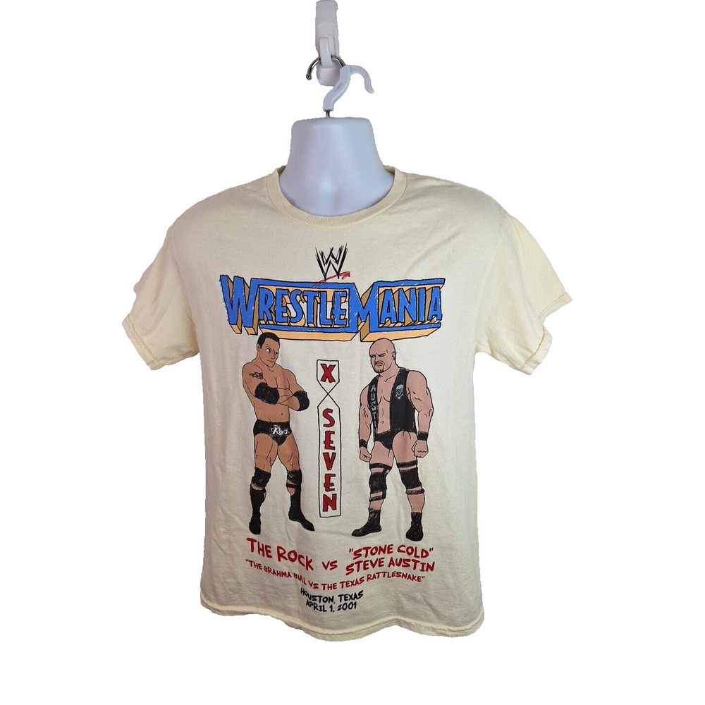 WrestleMania T-shirt X-Seven The Rock vs. Stone Cold Steve Austin size Medium